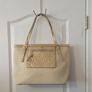 Spartina Cream Tote Bag with Quilted Front Pocket